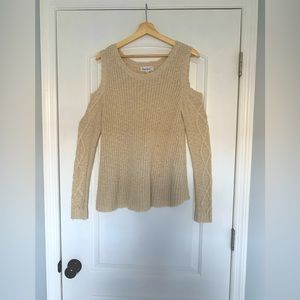 Tan Cloud Chaser Knit Sweater with Shoulder Cut Outs
